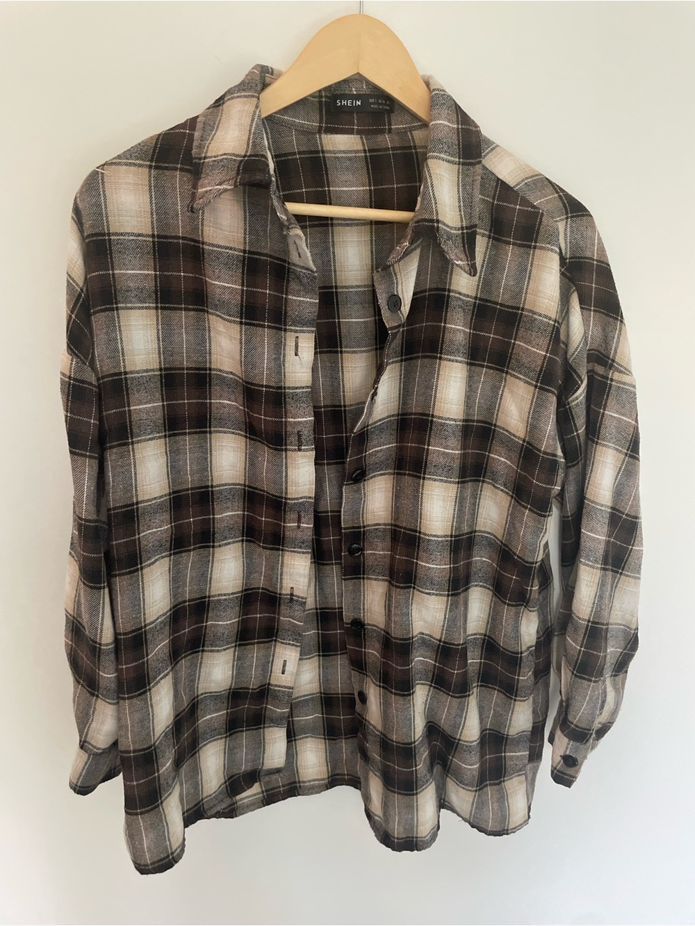 SHEIN Brown & Cream Plaid Button-Down Shirt